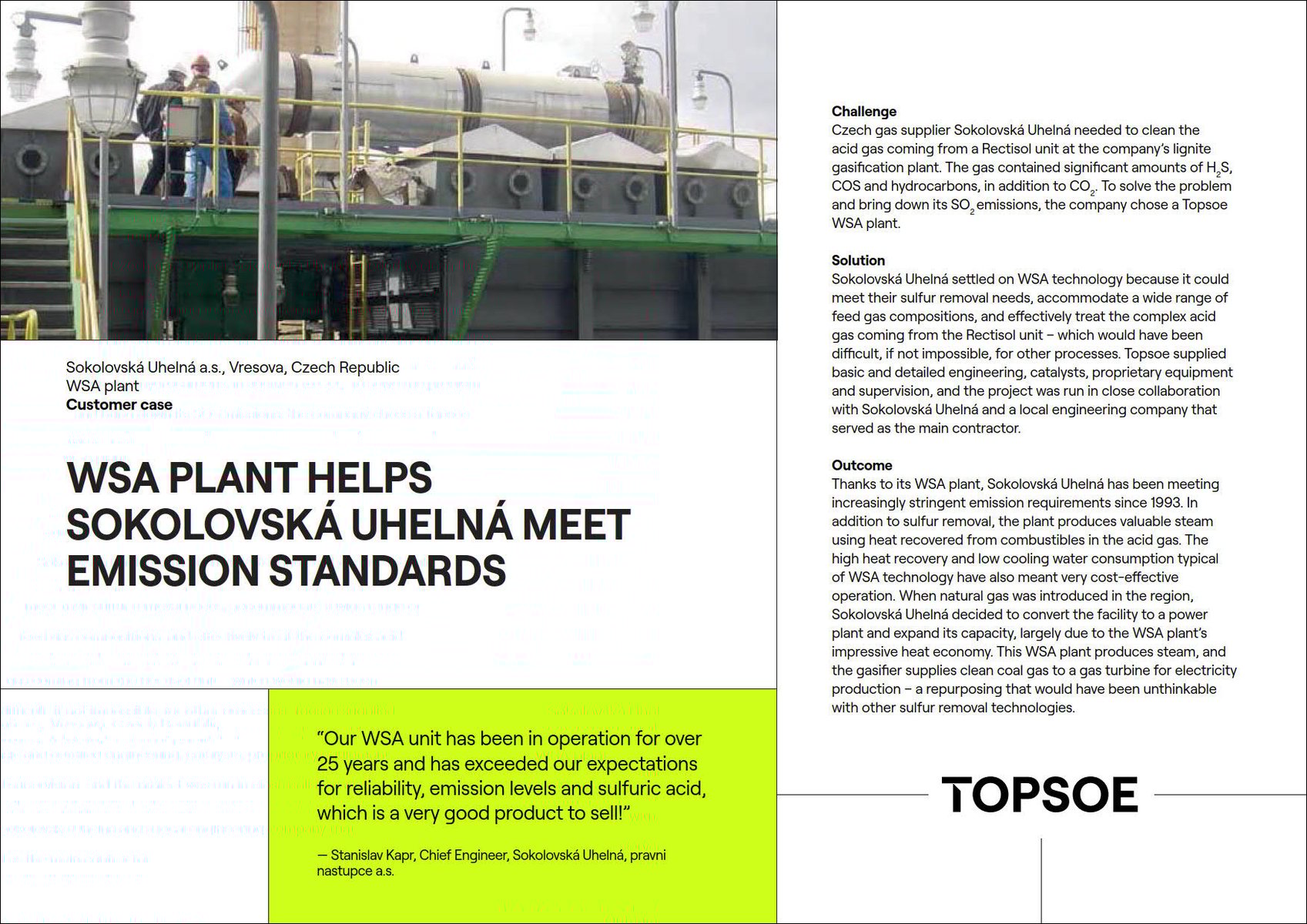 WSA plant helps Sokolovská Uhelná meet emission standards